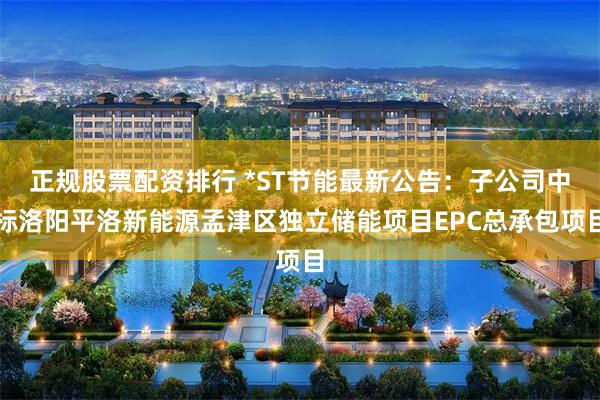 正规股票配资排行 *ST节能最新公告：子公司中标洛阳平洛新能源孟津区独立储能项目EPC总承包项目