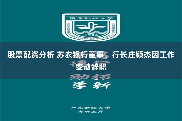 股票配资分析 苏农银行董事、行长庄颖杰因工作变动辞职