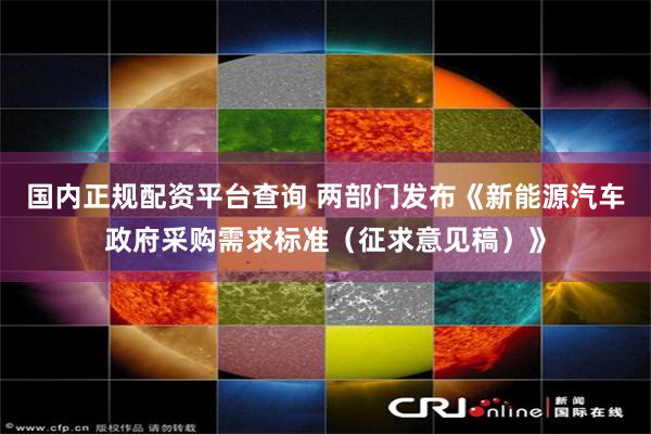 国内正规配资平台查询 两部门发布《新能源汽车政府采购需求标准（征求意见稿）》